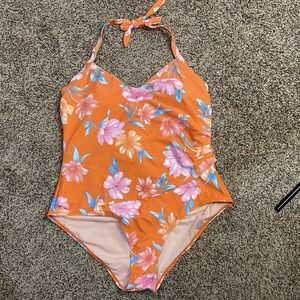 NWT CUPSHE Orange Floral Ruffled  Tummy‎ Control One-Piece size XL